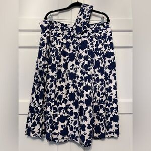 Talbots Pleated Blue and White Floral Belted Midi Skirt